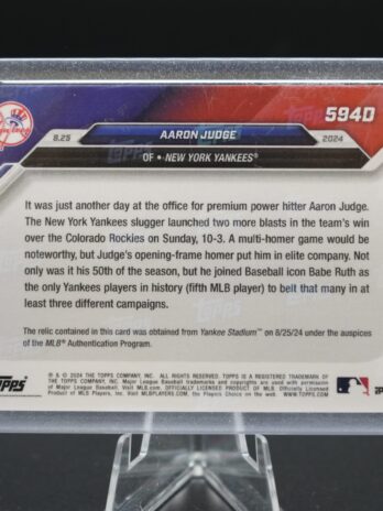 2024 Topps Now Aaron Judge (594D) – 16/25 Base Relic, Yankees 50+ HR Milestone